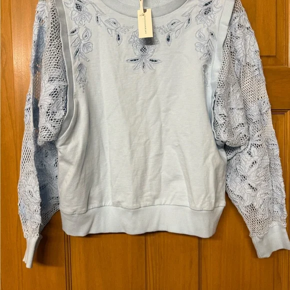 Anthropologie Light Blue Embroidered Sweatshirt - Picture 1 of 4